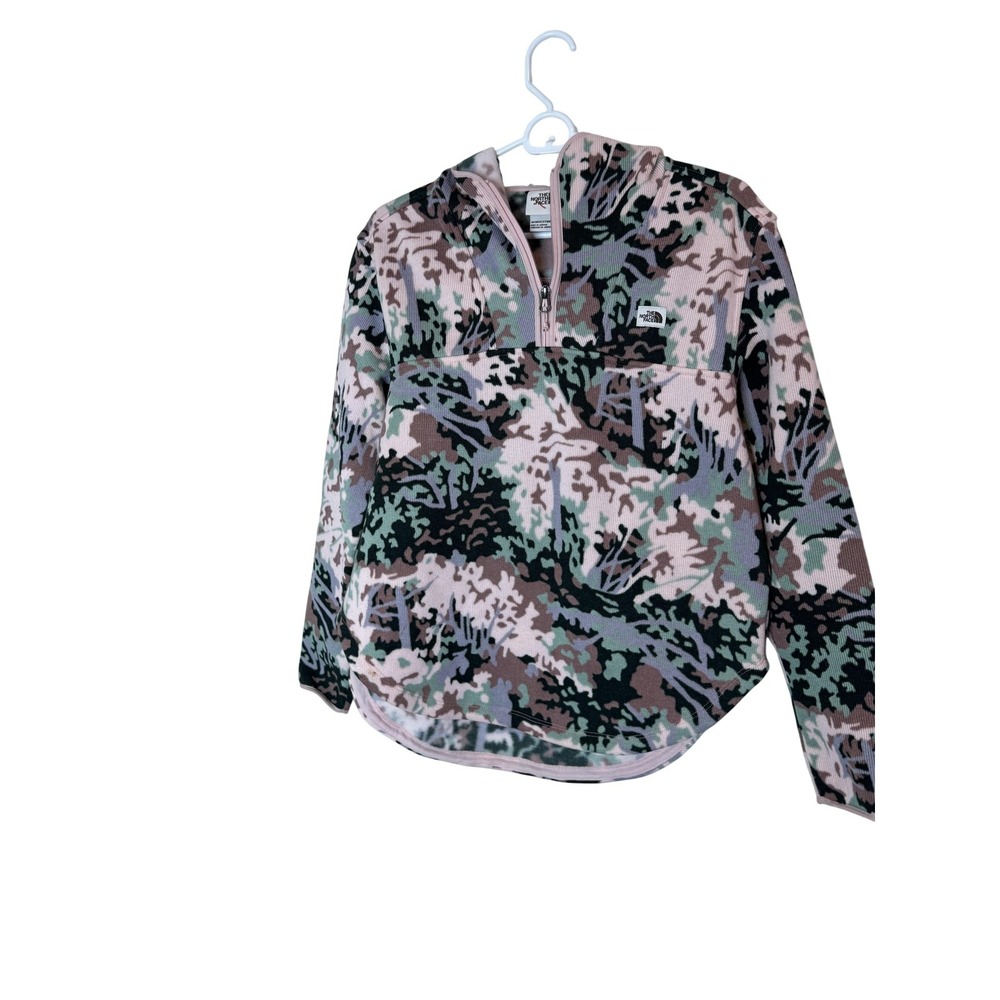 The North Face Hoodie Sweatshirt Womens XS Pink Camo Fleece 1/4 Zip Pullover